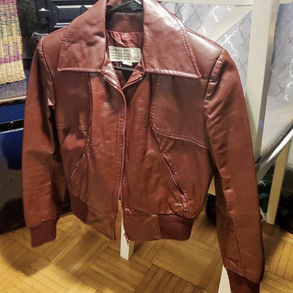 Reddish Brown Leather Bomber Jacket